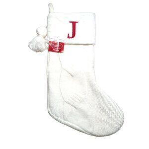St. Nicholas Square White Initial J Monogram Knit Christmas Stocking
